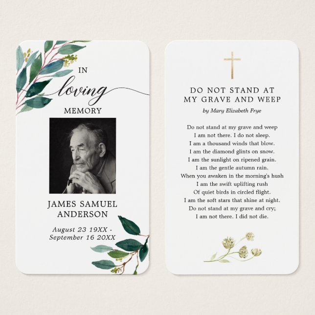Greenery Funeral Memorial Poem Card (Vorne & Hinten)