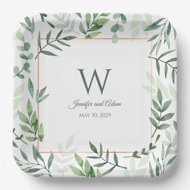 Greenery Garden Initial Wedding Paper Teller (Vorderseite)