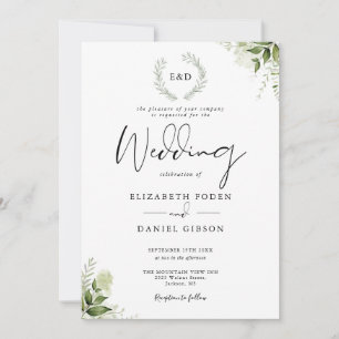 Greenery Garland Monogram Wedding Einladung