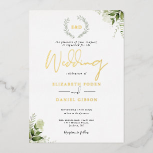 Greenery Garland Monogram Wedding Gold Folieneinladung