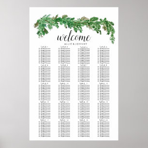 Greenery Garland Seating Chart Wedding Sign Edit Poster