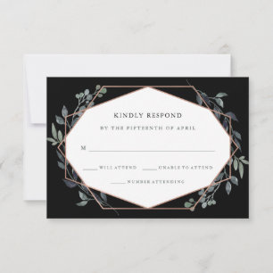 Greenery Geo Black   Rose Gold Wedding RSVP