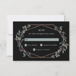 Greenery Geo Black | Rose Gold Wedding RSVP Karte