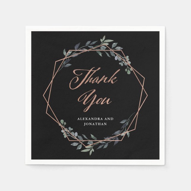 Greenery Geo Black | Rose Gold Wedding Serviette (Vorderseite)