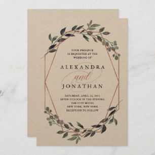 Greenery Geo Kraft Rose Gold Wedding Einladung