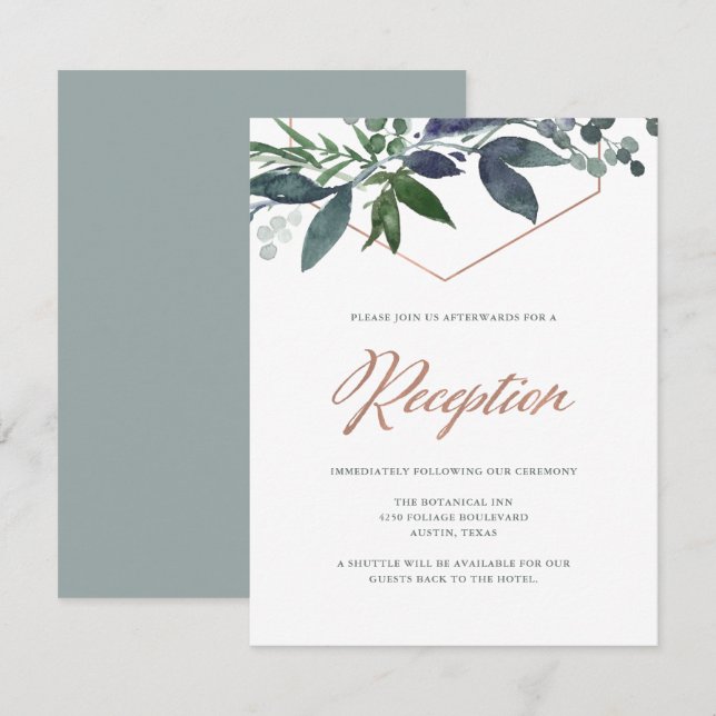 Greenery Geo | Rose Gold Hochzeitsempfang Einladung (Vorne/Hinten)