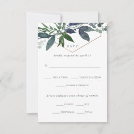 Greenery Geo | Rose Gold Meal Choice Hochzeit RSVP Karte