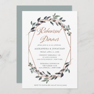 Greenery Geo   Rose Gold Probe Dinner Einladung