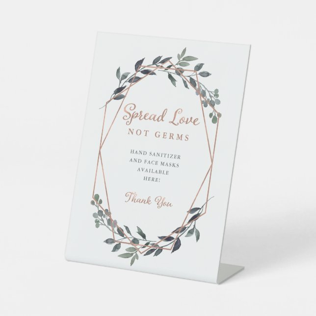 Greenery Geo | Rose Gold Wedding | Covid Safety Sockelschild (Vorderseite)