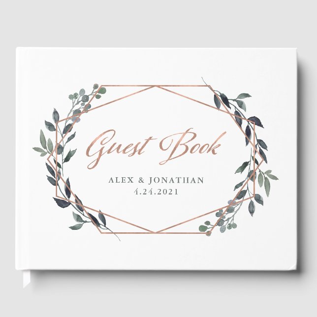 Greenery Geo | Rose Gold Wedding Gästebuch (Vorderseite)