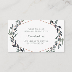 Greenery Geo   Rose Gold Wedding Hashtag Begleitkarte