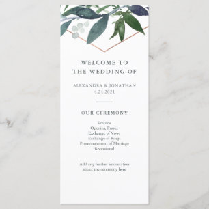 Greenery Geo   Rose Gold Wedding Programm