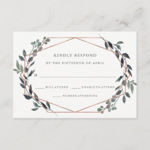 Greenery Geo   Rose Gold Wedding RSVP