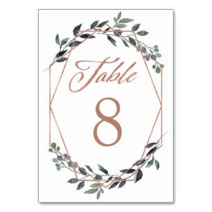 Greenery Geo   Rose Gold Wedding Tischnummer