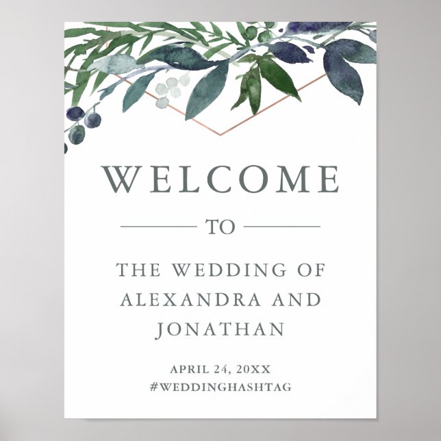 Greenery Geo | Rose Gold Wedding Welcome Poster (Vorne)