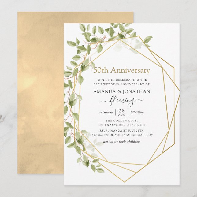 Greenery Geometric 50. Hochzeitstag Einladung (Vorne/Hinten)