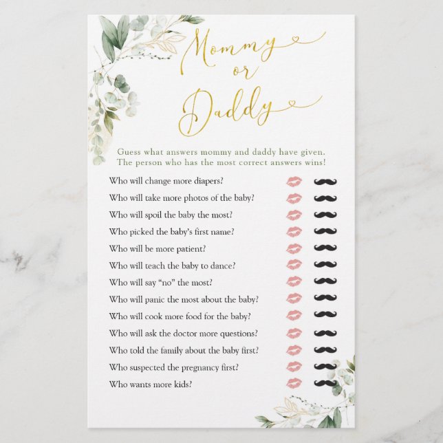 Greenery Geometric Baby in Bloom Mommy oder Daddy (Vorderseite)