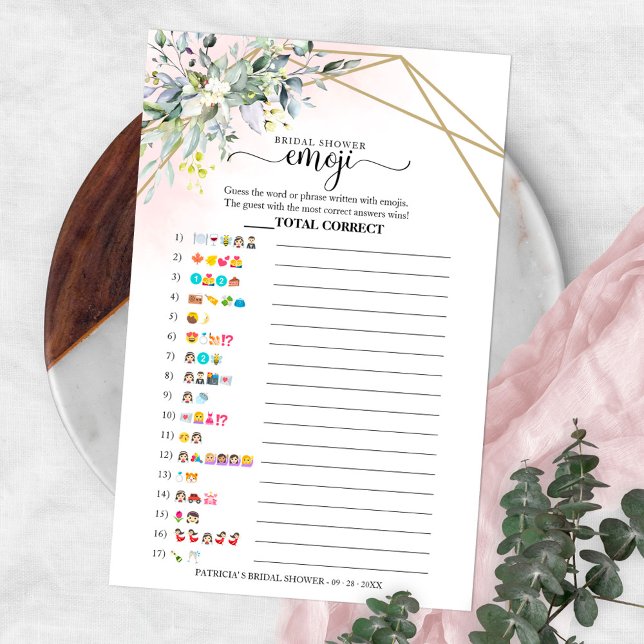 Greenery Geometric Brautparty Emoji Pictionary Flyer (Von Creator hochgeladen)