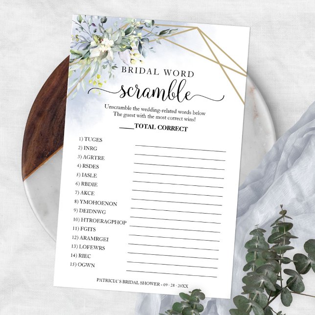 Greenery Geometric Bridal Word Scramble Game Flyer (Von Creator hochgeladen)