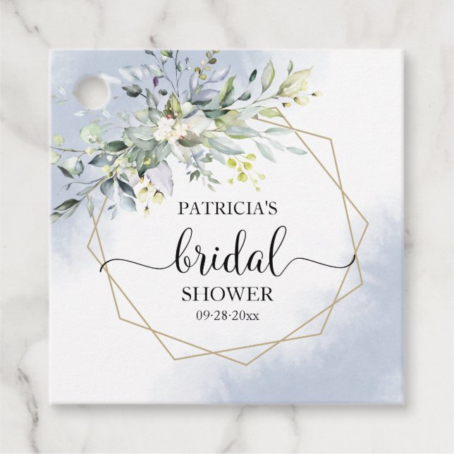 Greenery Geometric Dusty Blue Brautparty Fevor Geschenkanhänger (Vorderseite)