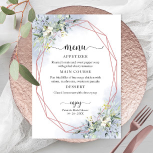 Greenery Geometric Dusty Blue Brautparty Menü I Einladung