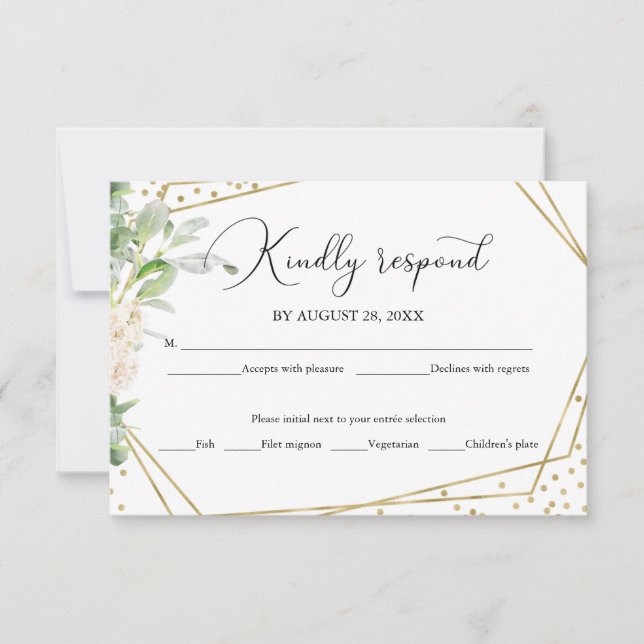 Greenery Geometric Elegant Wedding RSVP Card Karte (Vorderseite)