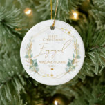 Greenery Geometric First Christmas Verlobt Keramik Ornament<br><div class="desc">Greenery Geometric Erste Weihnachtsfeier Verlobte Keramik Ornament. Matching-Elemente verfügbar.</div>
