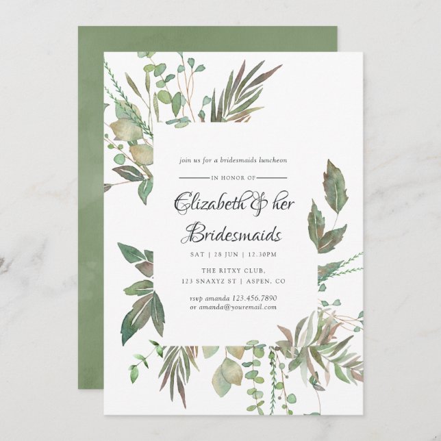 Greenery Geometric Wedding Bridesmaids Luncheon Einladung (Vorne/Hinten)