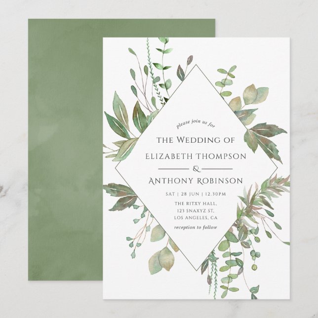 Greenery Geometric Wedding Einladung (Vorne/Hinten)