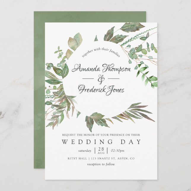 Greenery Geometric Wedding Einladung (Vorne/Hinten)