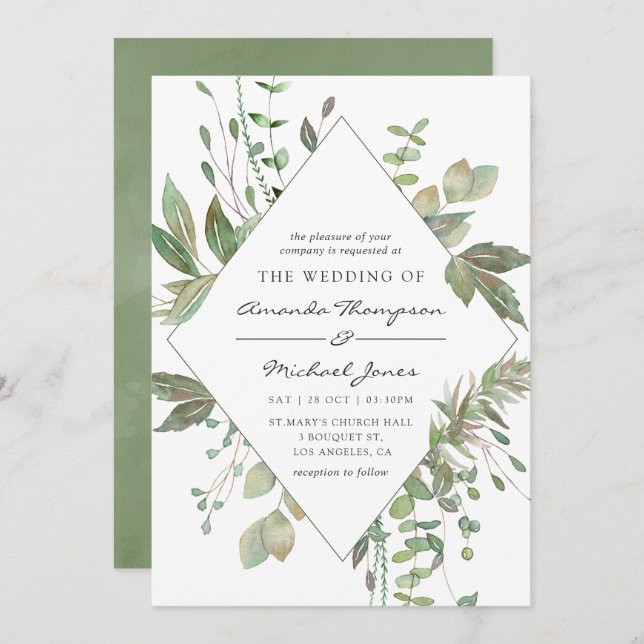 Greenery Geometric Wedding Einladung (Vorne/Hinten)
