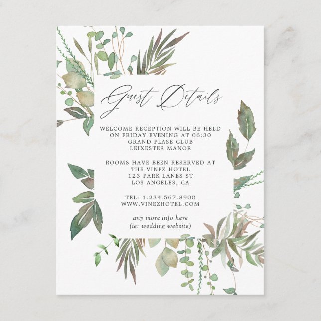 Greenery Geometric Wedding Guest Details Begleitkarte (Vorderseite)