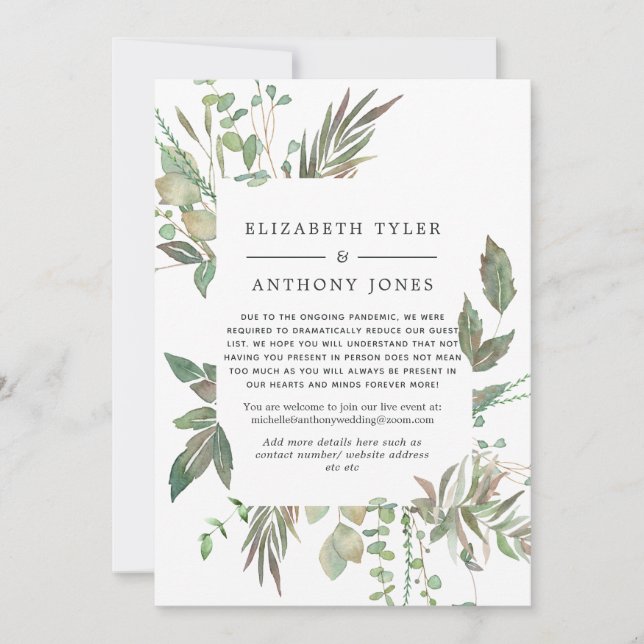 Greenery Geometric Wedding Reduced Guest List Ankündigung (Vorderseite)