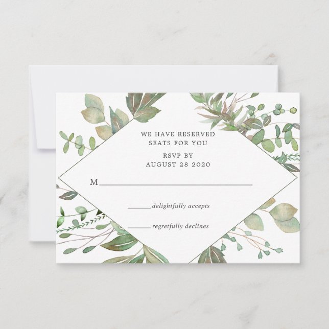 Greenery Geometric Wedding RSVP Karte (Vorderseite)