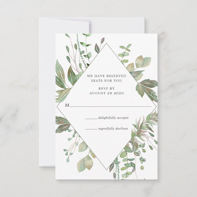 Greenery Geometric Wedding RSVP Karte (Vorderseite)