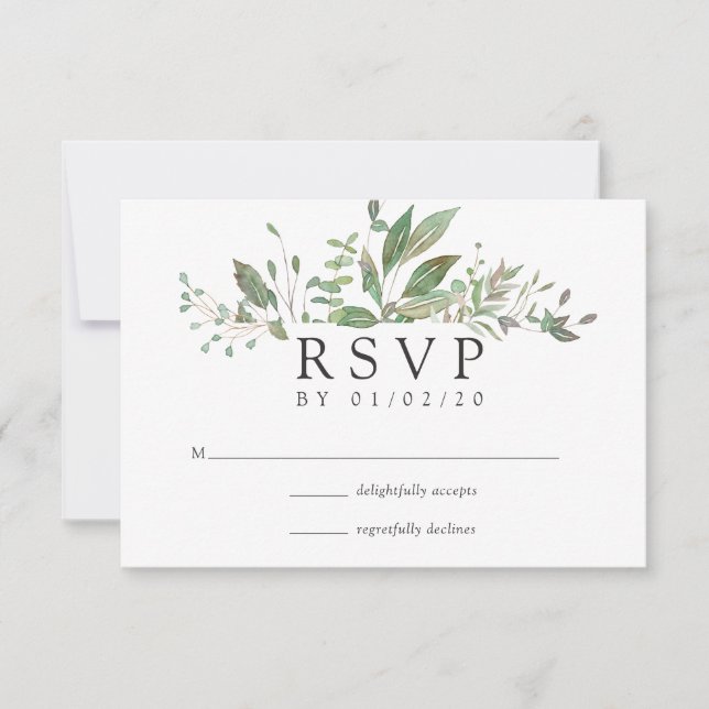 Greenery Geometric Wedding RSVP Karte (Vorderseite)