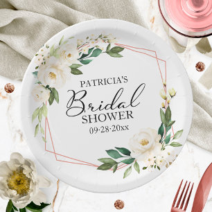 Greenery Geometric White Floral Brautparty Pape Pappteller