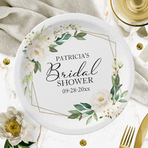 Greenery Geometric White Floral Brautparty Pappteller