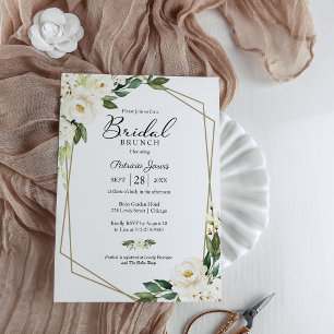 Greenery Geometric White Floral Bridal Brunch Einladung