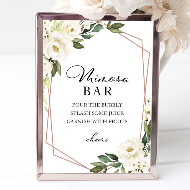 Greenery Geometric White Floral Mimosa Bar Sign Poster (Von Creator hochgeladen)