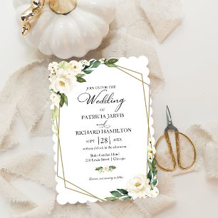 Greenery Geometric White Floral Wedding Einladung