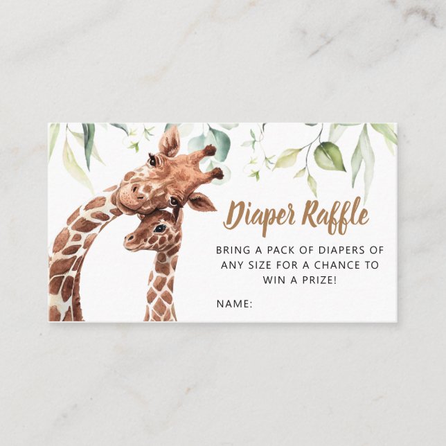 Greenery Giraffe Baby Duwer Diaper Raffle Visitenkarte (Vorderseite)