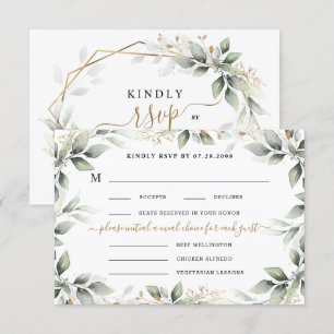 Greenery & Gold 3 Drei Mahlzeiten Auswahl Rustikal RSVP Karte