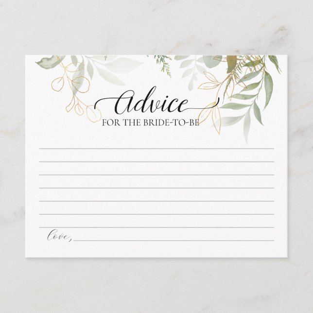 Greenery Gold Advice für die Bride-to-be Karte (Vorderseite)