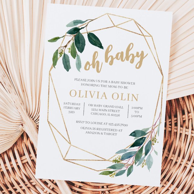 Greenery Gold Baby Shower Einladung (Von Creator hochgeladen)