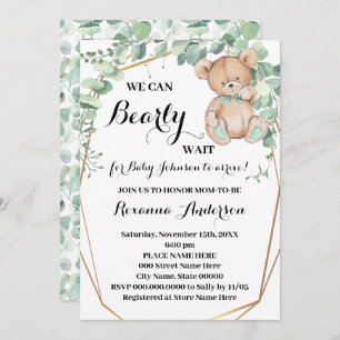 Greenery Gold Bear Baby Dusche Bearly wait Baby Einladung