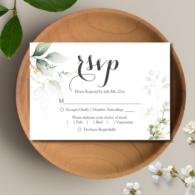Greenery Gold Blätter Hochzeitsempfang UAWG RSVP Karte (Watercolor Greenery RSVP Card)