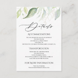 Greenery Gold Botanische Blätter Unterkünfte Begleitkarte