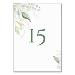 Greenery Gold Botanische Blätter Wasserfarbe Tischnummer