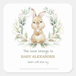 Greenery Gold Bunny Rabbit Baby Shower Buchzeichen Quadratischer Aufkleber